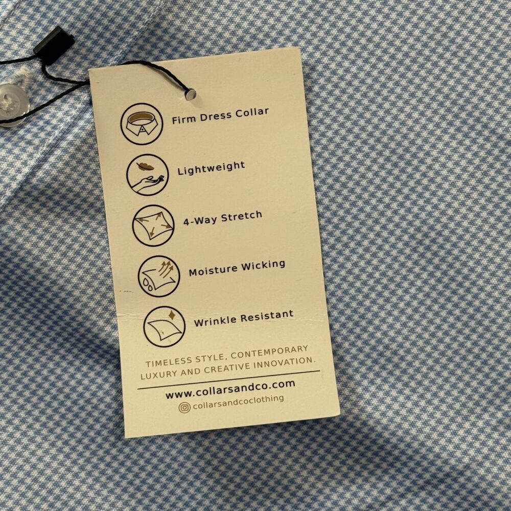 Collars & Co Mens Large Relaxed Blue Houndstooth Performance Polo NWT - Picture 7 of 9